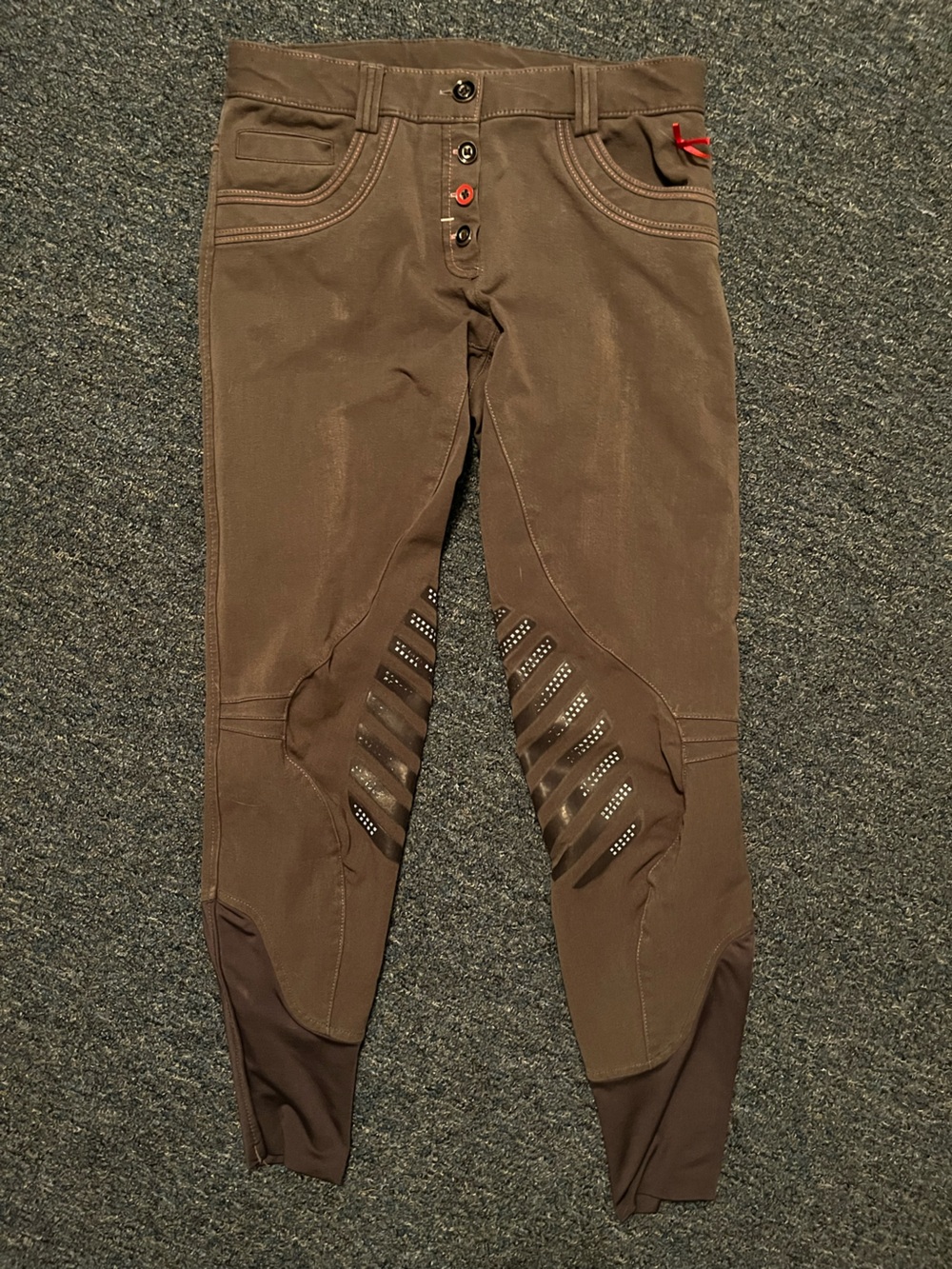Grey Equestrian Silicone Knee Grip Breeches with pink accents